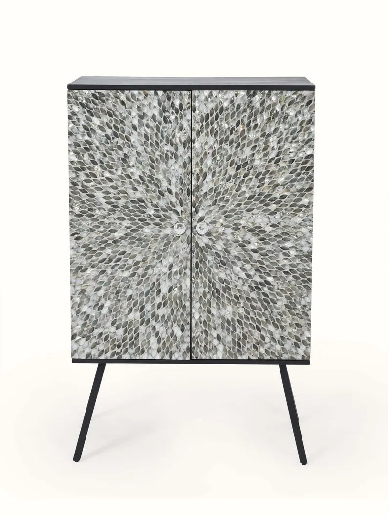 Handmade Mother of Pearl Bar Cabinet Luxury Storage Decor