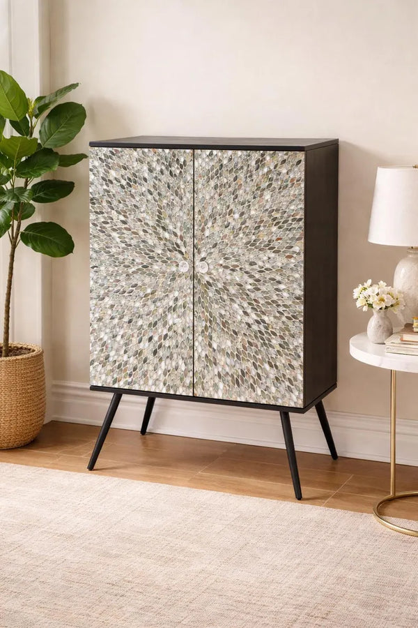 Handmade Mother of Pearl Bar Cabinet Luxury Storage Decor
