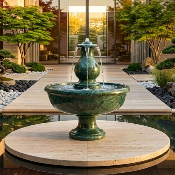 Handmade Green Marble Outdoor Water Fountain | Luxury Garden Decor
