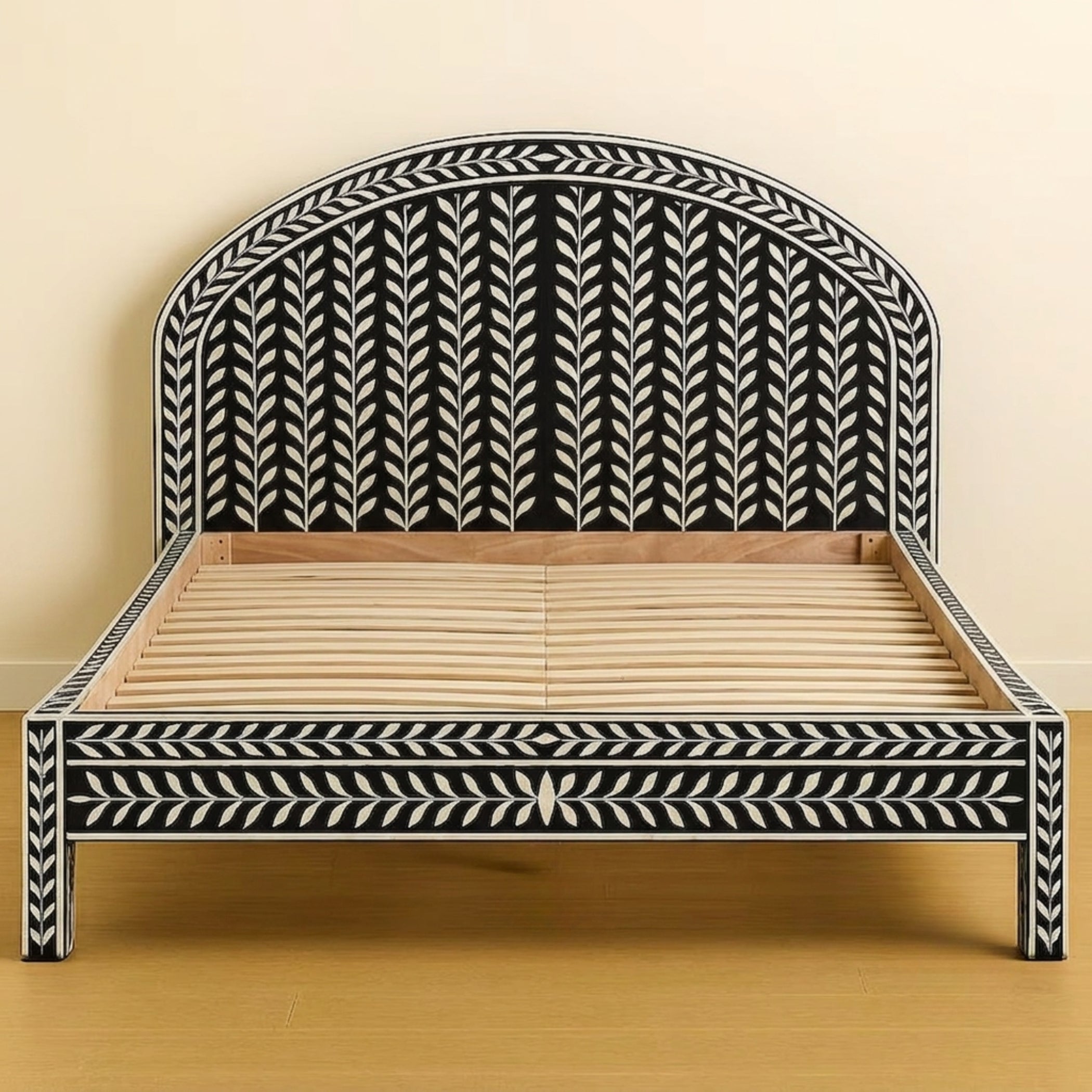 Black & White Bone Inlay Arch Bed | Handmade Luxury Bed
