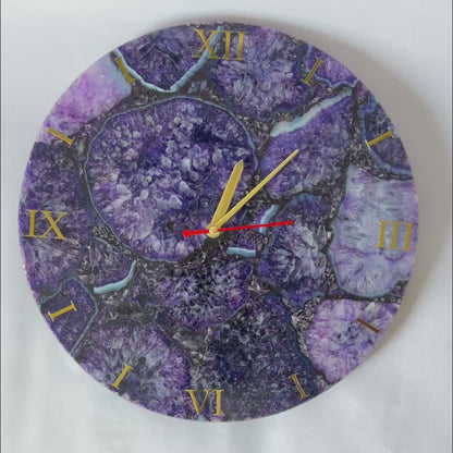 Purple Agate Gemstone Wall Clock: Handmade Home Decor