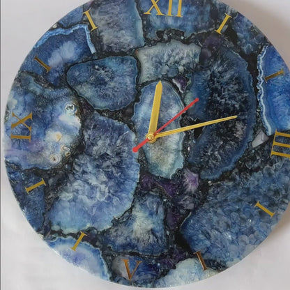 Agate Wall Clock, Blue Natural Stone Clock Living Room