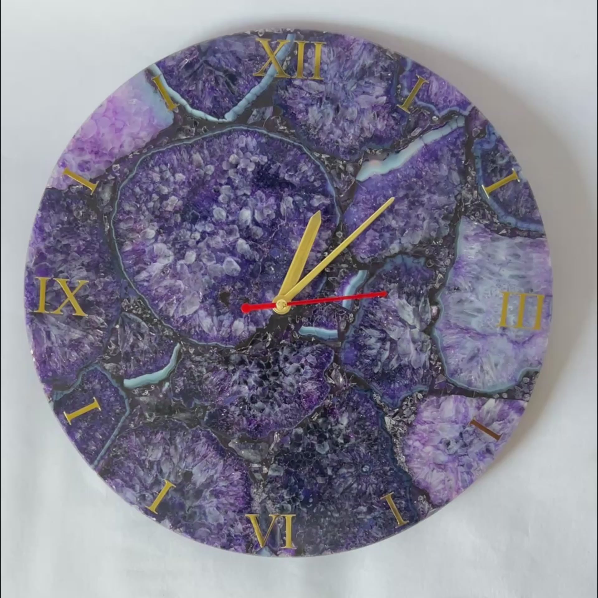 Purple Agate Gemstone Wall Clock | Handmade Luxury Home Decor