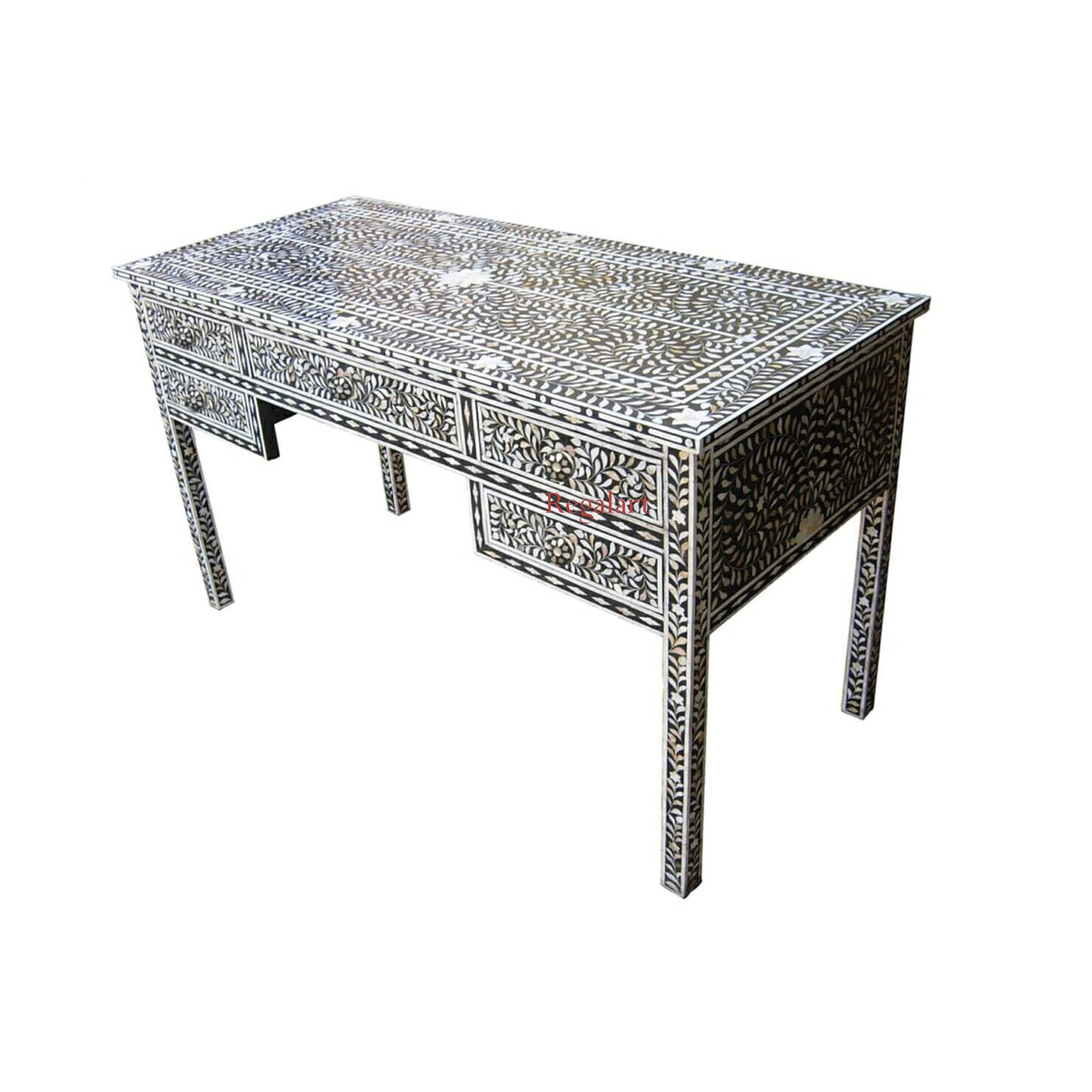 Mother of Pearl Work desk Laptop Table Handmade Floral Pattern Study Table Home Decor Art