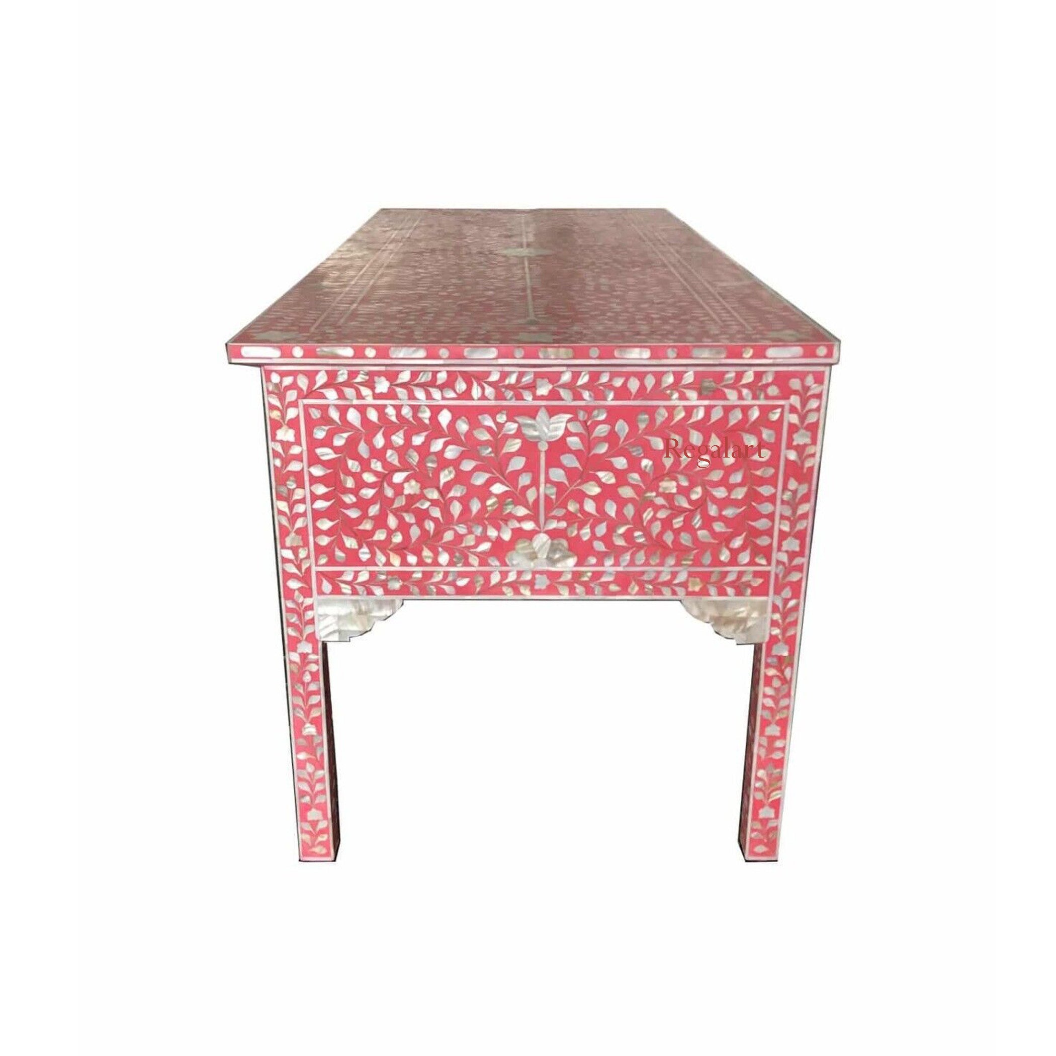 Mother of Pearl Work Desk Laptop Table Study Handmade Floral Pattern Drawer Desk Table Bedroom Decor Table