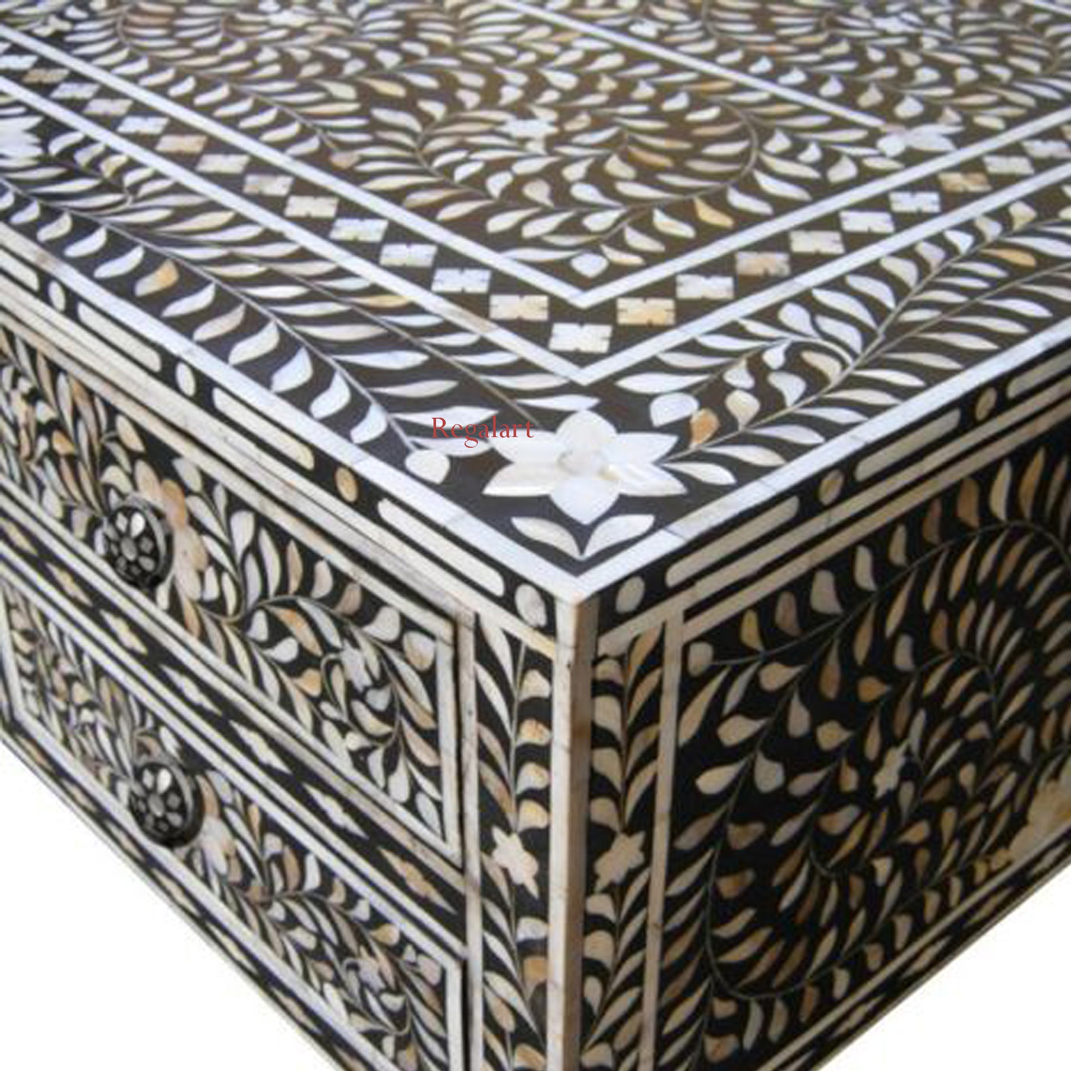 Mother of Pearl Work desk Laptop Table Handmade Floral Pattern Study Table Home Decor Art