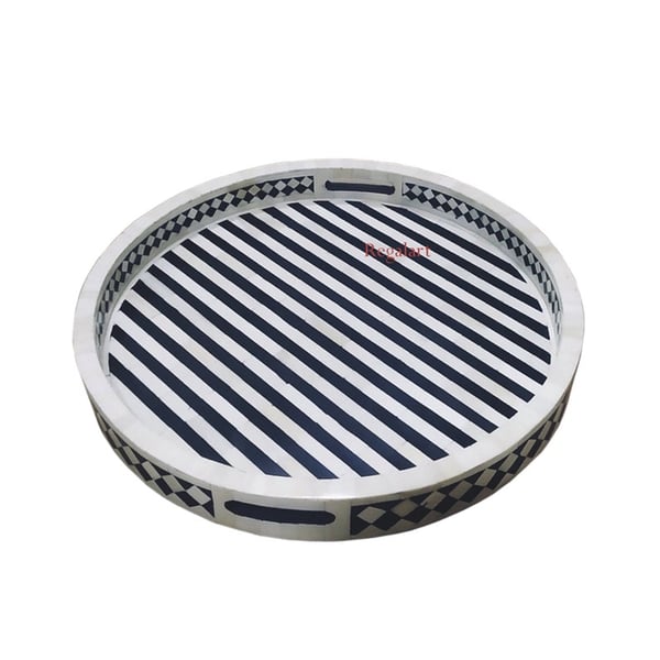 Luxury Bone Inlay Round Tray | Striped Decor Serving