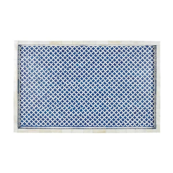Handmade Bone Inlay Serving Tray – Navy Blue Fish Scale Pattern