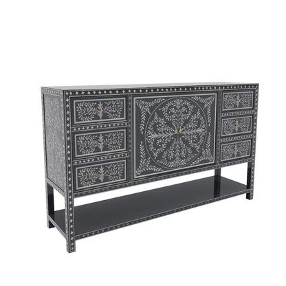 Decorative sideboard with intricate patterns on a white background  the regal art