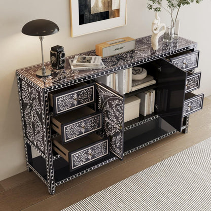 Decorative sideboard with intricate patterns in a room setting the regal art