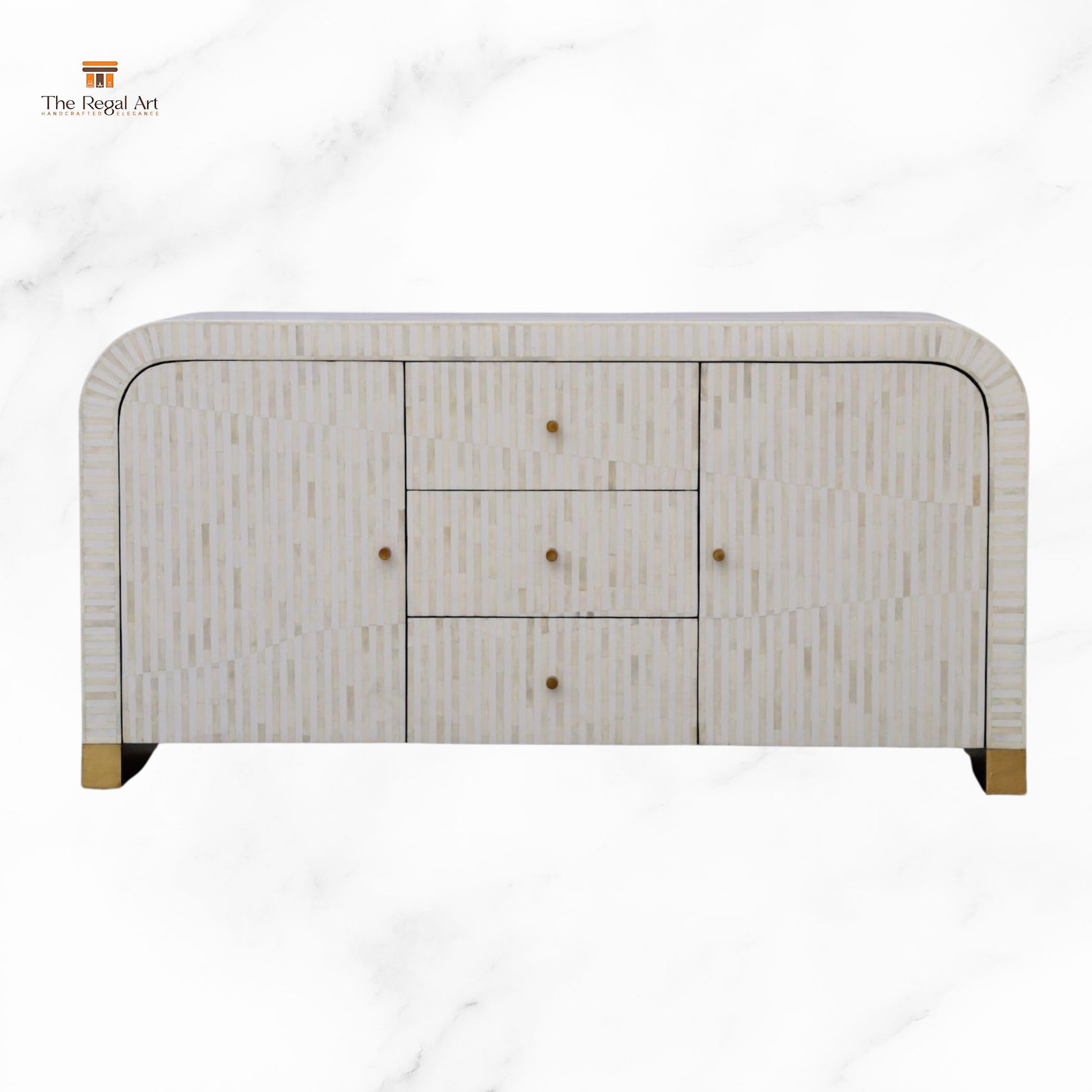 Decorative chest of drawers with a geometric pattern on a white background