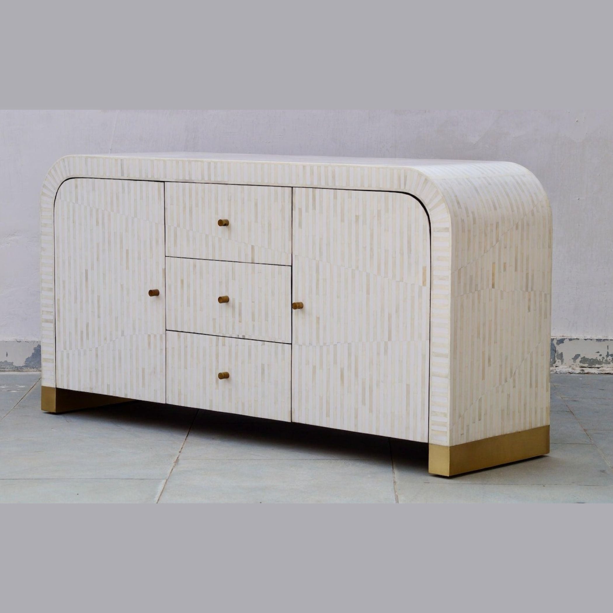 Curved Bone Inlay Sideboard | Handmade Luxury Cabinet