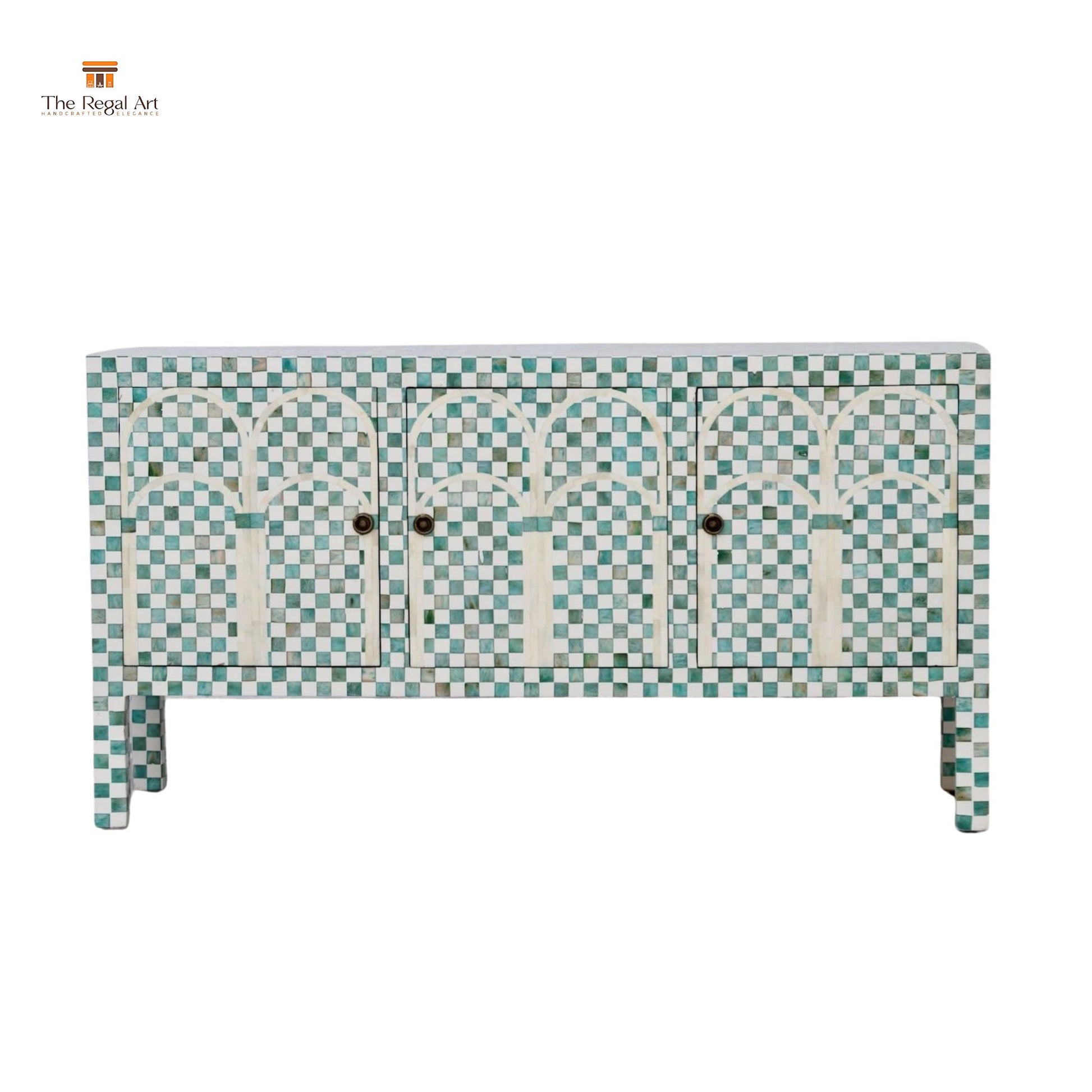 Patterned sideboard with decorative design on a white background