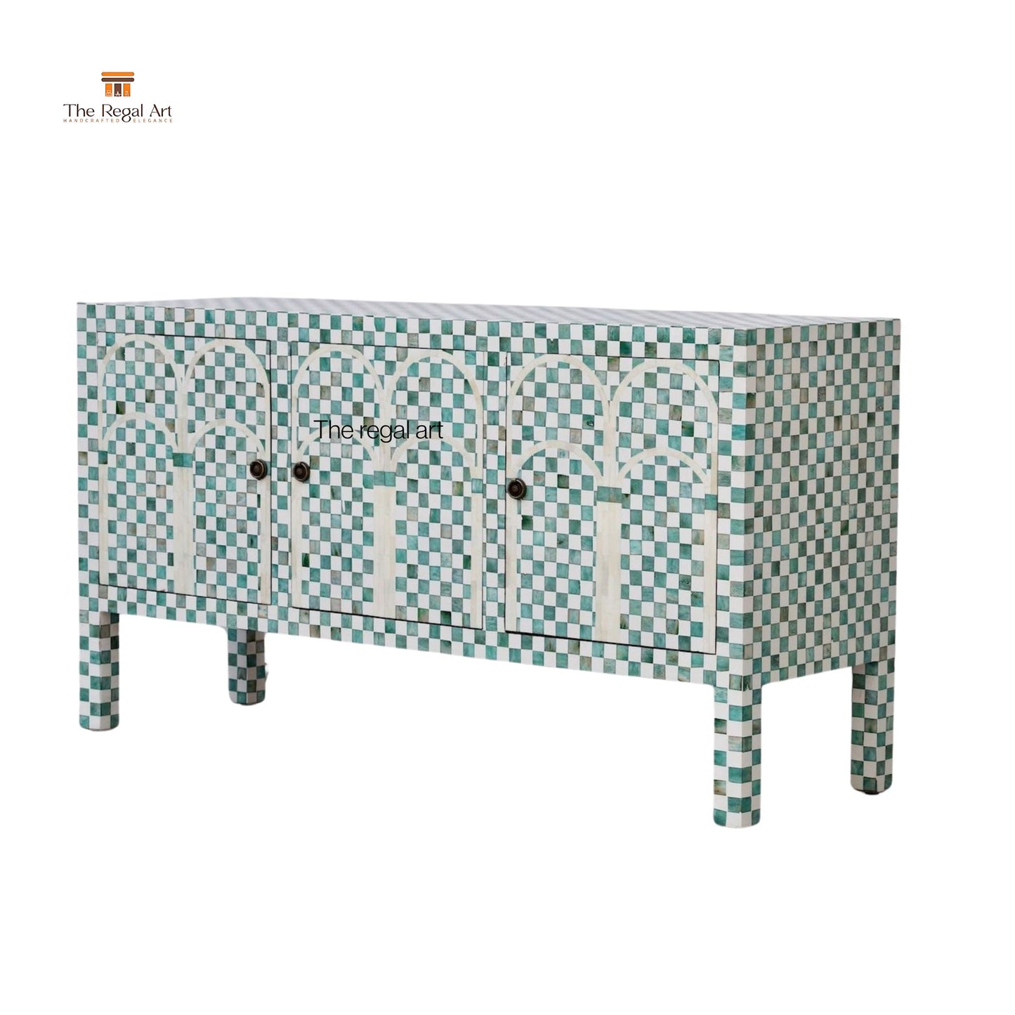 Decorative cabinet with a checkered pattern on a white background