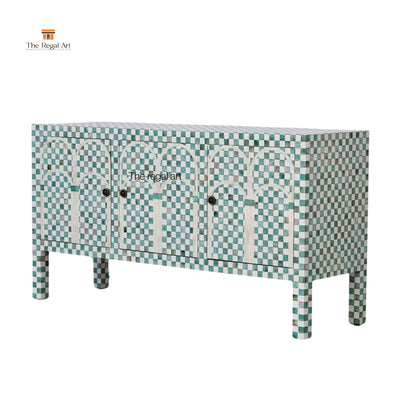 Decorative cabinet with a checkered pattern on a white background