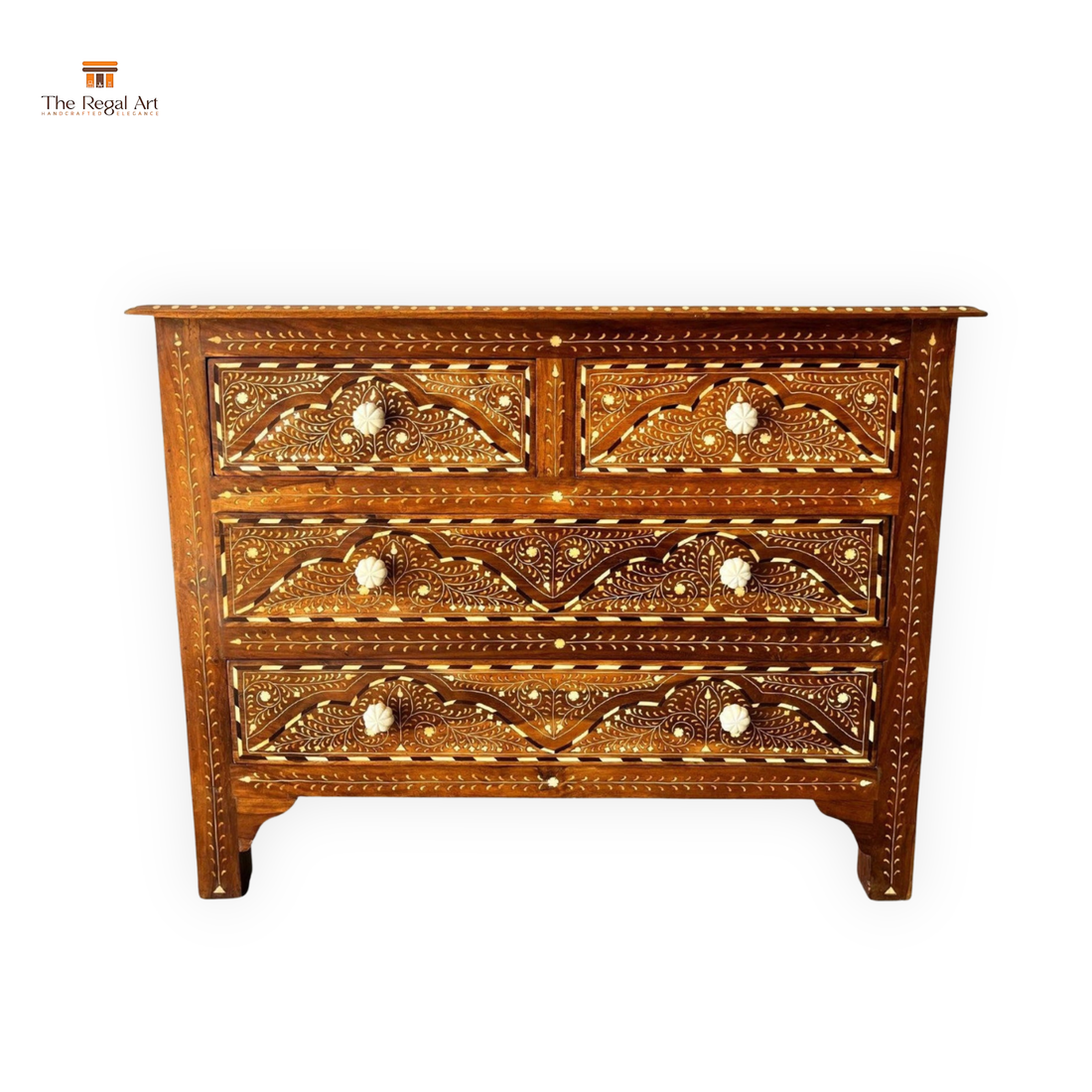 Handmade Bone Inlay Chest of Drawers – Solid Teak Wood 4-Drawer Dresser