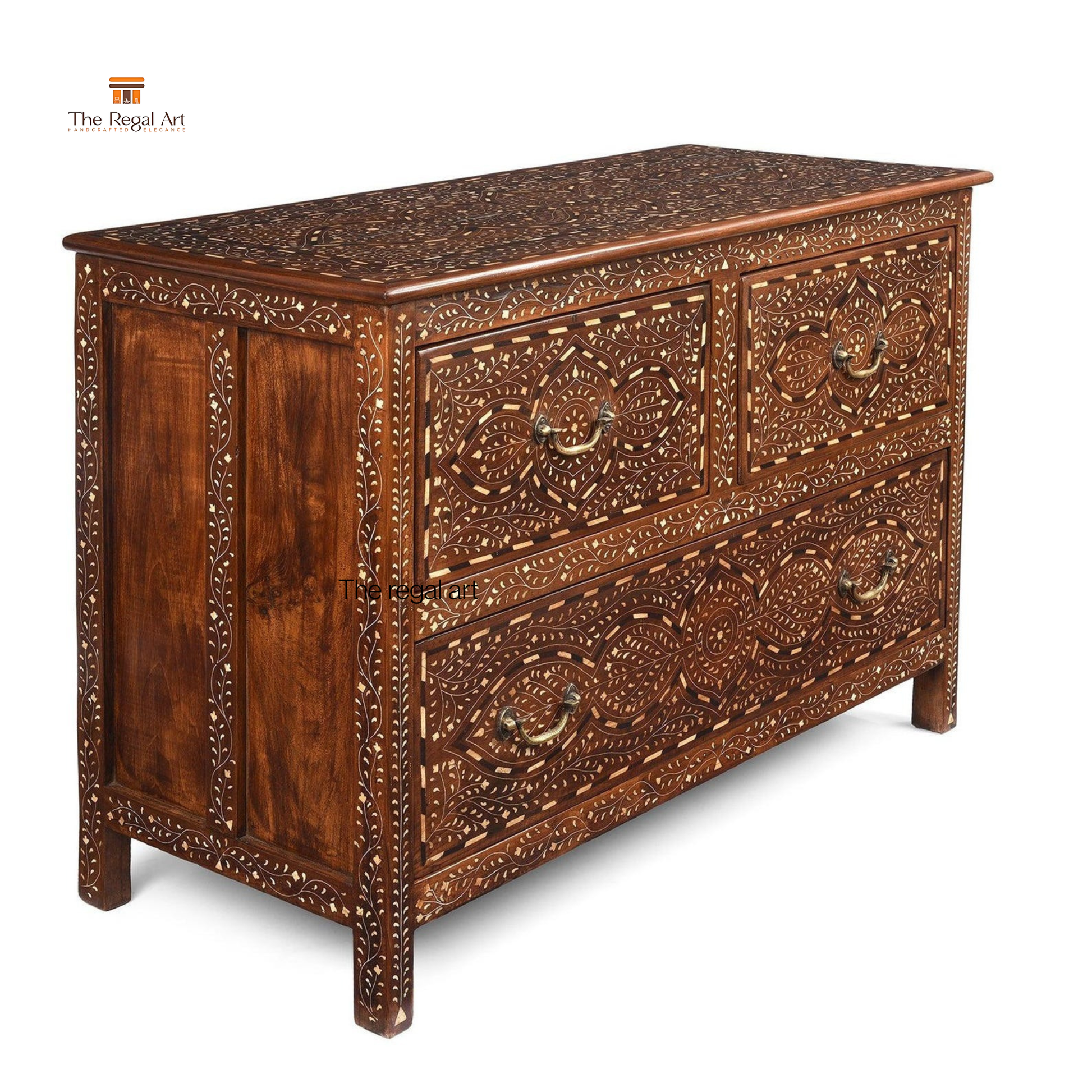 Artisan Bone Inlay Chest of Drawers – Black and White Inlay Design, Customizable Furniture