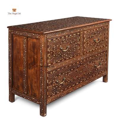 Artisan Bone Inlay Chest of Drawers – Black and White Inlay Design, Customizable Furniture