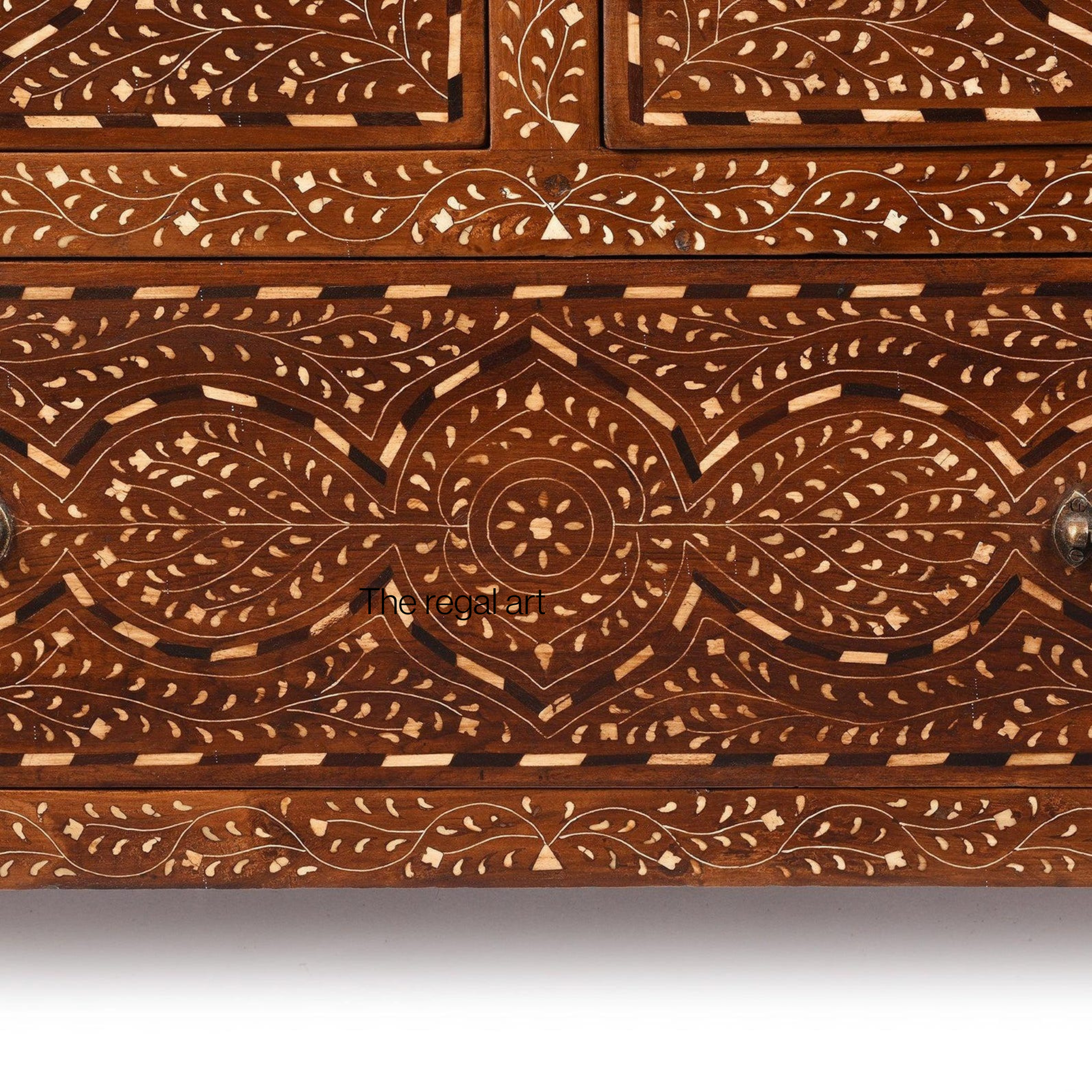 Luxury Bone Inlay Furniture – Vintage Teak Wood 3-Drawer Cabinet