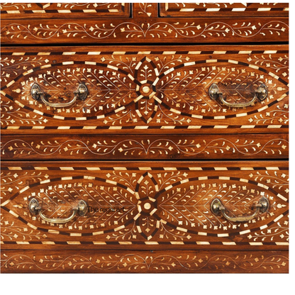 Artisan Bone Inlay Chest – Teak Wood Cabinet with Brass Pulls
