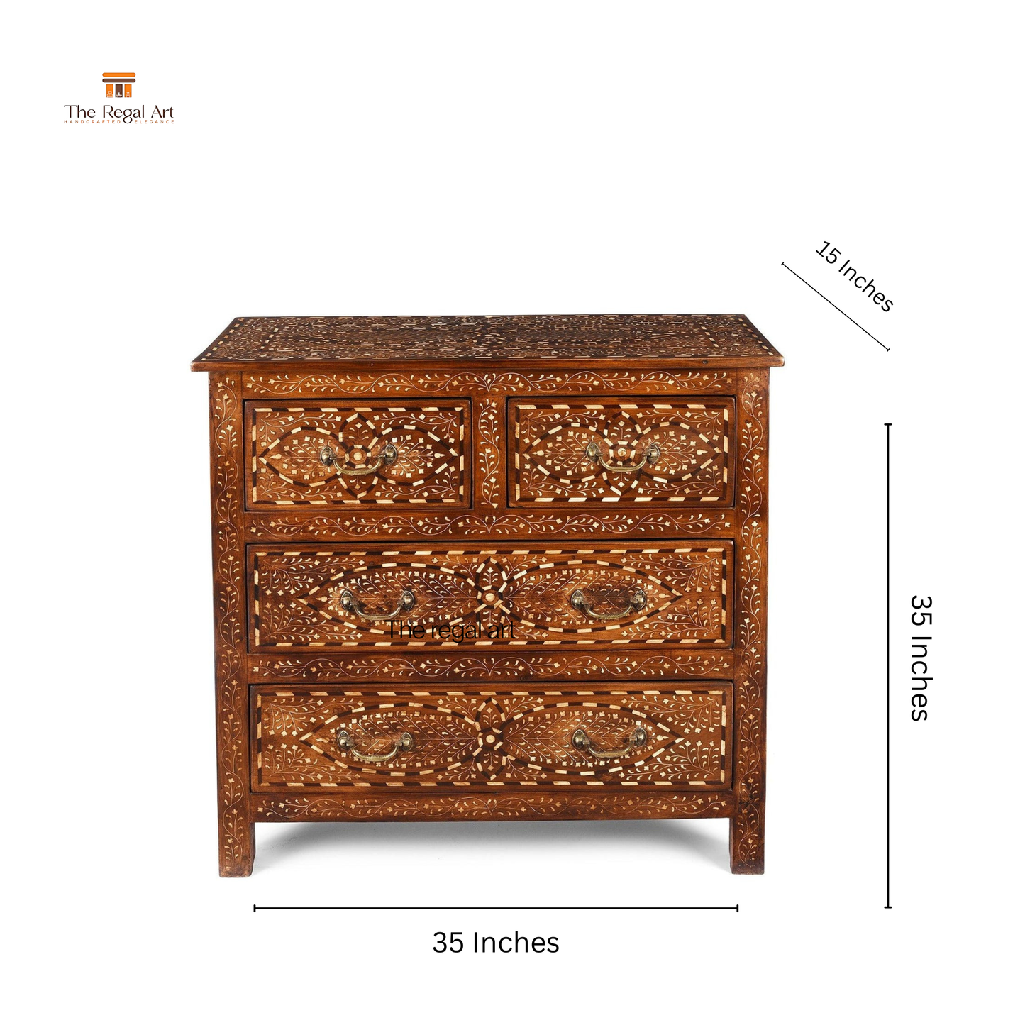 Vintage Teak Wood Dresser – Bone Inlay Storage Cabinet for Bedroom