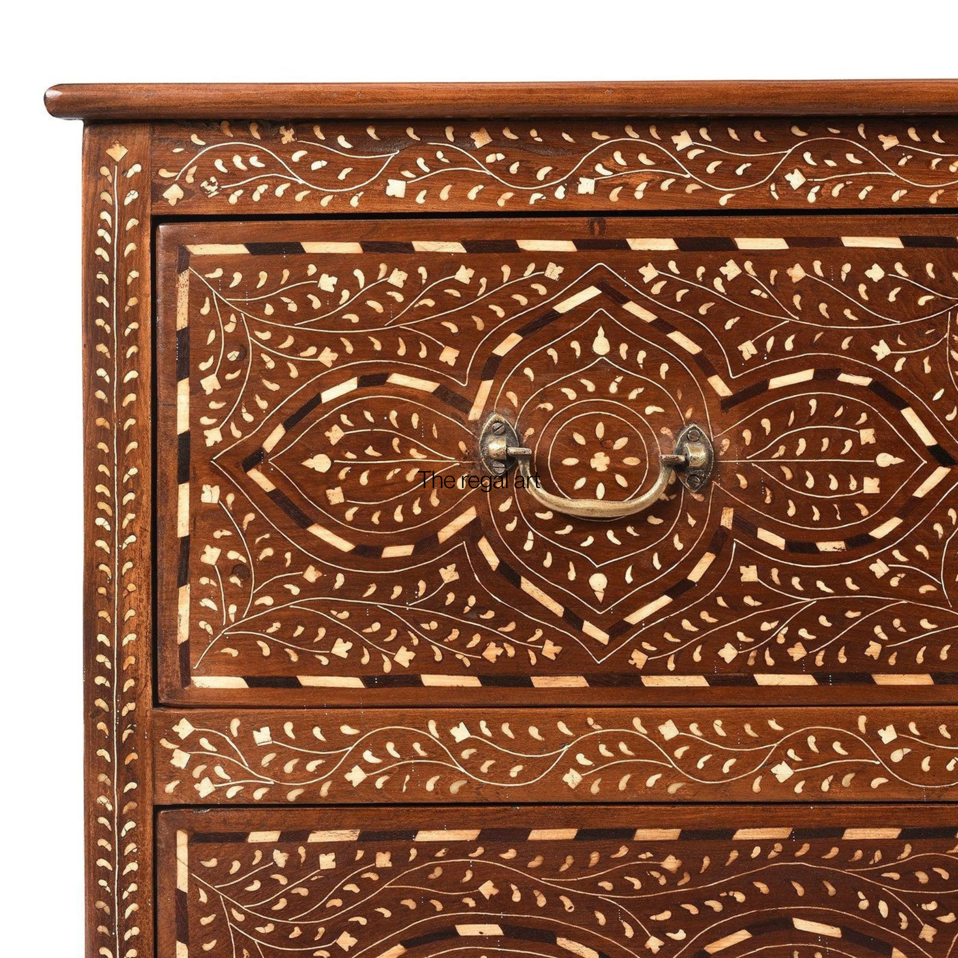 The Regal Art Bone Inlay Chest – Artistic Teak Wood Drawer Cabinet, Custom Order Available
