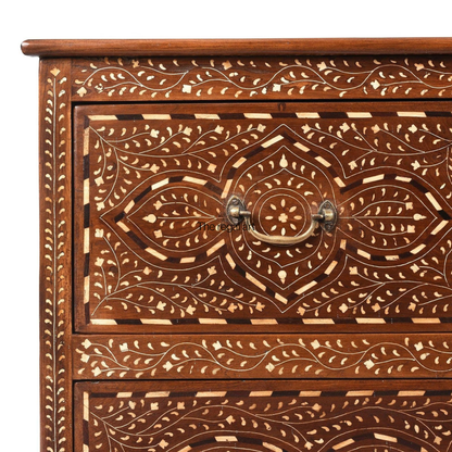 The Regal Art Bone Inlay Chest – Artistic Teak Wood Drawer Cabinet, Custom Order Available