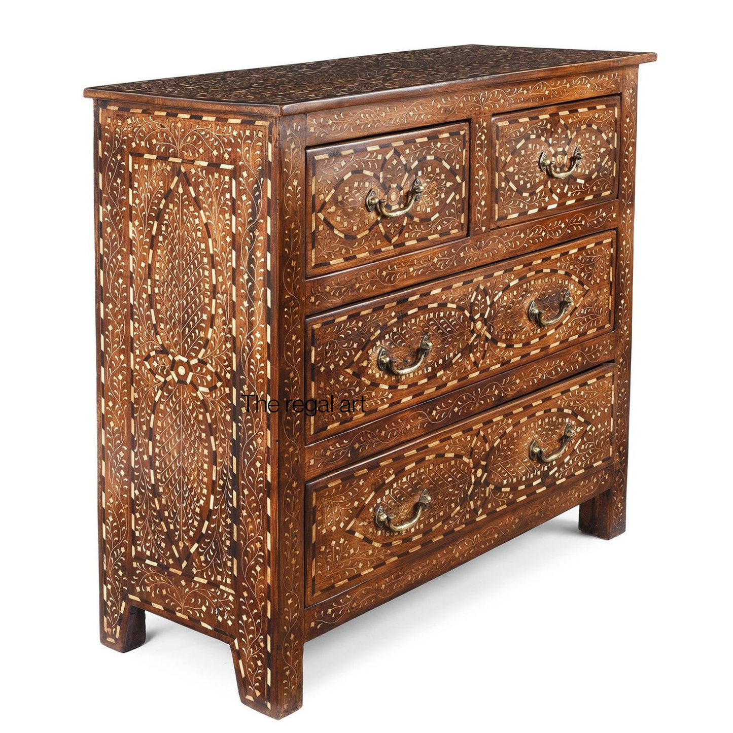 Bone Inlay Drawer Chest – Brass Handle Vintage Teak Wood Furniture