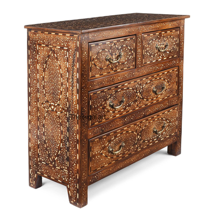 Bone Inlay Drawer Chest – Brass Handle Vintage Teak Wood Furniture