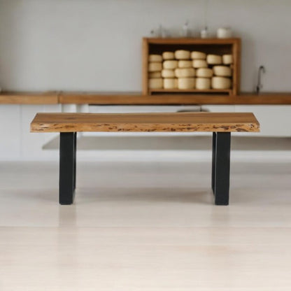 Handmade rustic solid wooden benches for dining furniture.